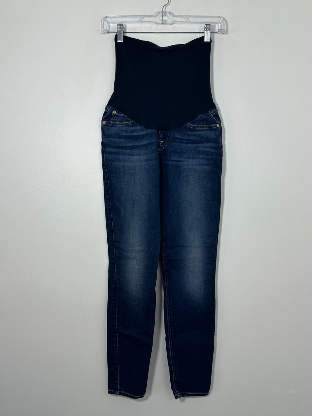 7 For All Mankind Maternity Skinny Jeans Size 26 Dark Wash Full Belly Panel